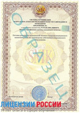 Образец сертификата соответствия (приложение) Югорск Сертификат ISO 13485